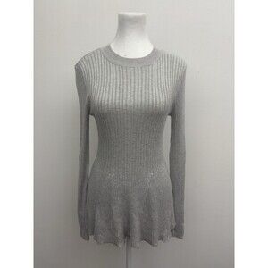 Venus Women’s Gray Peplum Ribbed Knit Long Sleeve Sweater Blouse Pullover Small